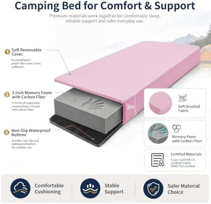 CYMULA Memory Foam Camping Mattress Pad,Sleeping Pad for Camping,Non-Slip Bottom Floor Car Mattress Bed with Retaining Portable Roll up Mattress Pad Mat for Travel Truck Guest Bed Tent