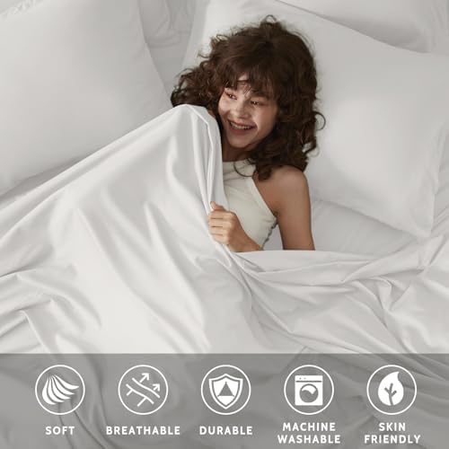 King Size Sheets Set - 6 Piece Luxuriously Soft & Cooling Sheets King Size - Ultra Soft 16" Deep Pocket King Sheet Set - Fitted Sheet & Pillowcase Sets (King White)