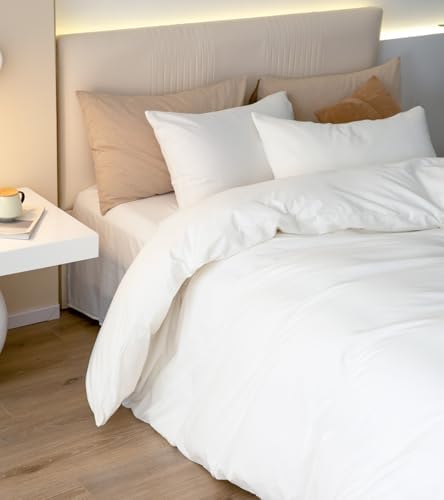 JIYUAN Oversized Queen Washed Cotton Duvet Cover Set Relaxed Linen Feel