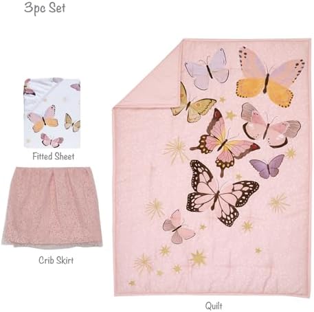 Lambs & Ivy Butterfly Dreams Pink/Gold 3-Piece Nursery Baby Crib Bedding Set
