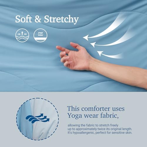 Hotel Grand Cooling Comforter for Hot Sleepers, Cooling Blankets Full/Queen Size, Q-Max>0.4, Breathable and Soft, Lightweight Blankets for Summer (Blue, 90"x90", Packed with Cooling Pillowcase)