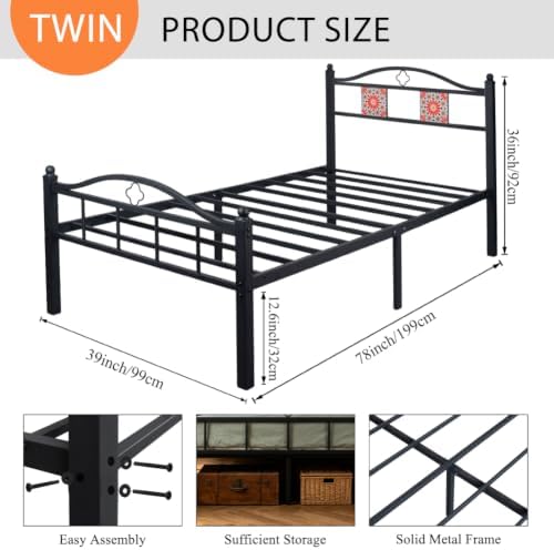 Twin Size Bed Frame with Headboard Footboard, Victorian Metal Platform Beds
