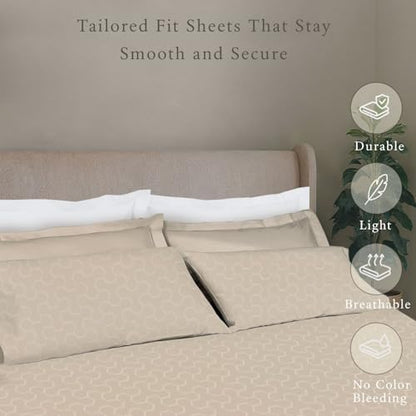Threadmill 500 Thread Count Cotton Twin Sheet Set, Sateen, Jacquard, Beige