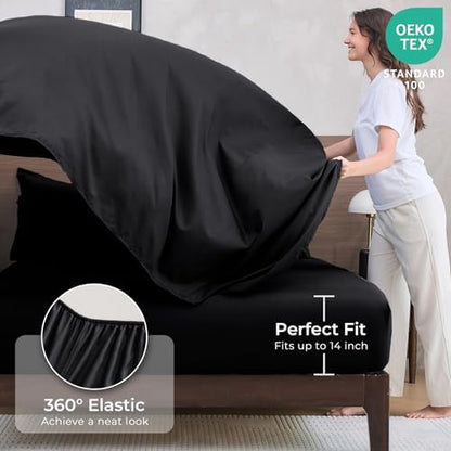 HEVUMYI 7-Piece Queen Comforter Set, Black Bed in a Bag