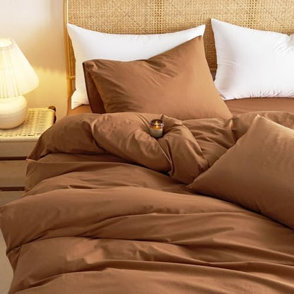 Wake In Cloud - Cotton Duvet Cover Set, 100% Washed Cotton, Linen Like Textured, Breathable Durable Farmhouse Neutral Bedding Set, 3 Pieces, Terracotta, King Size