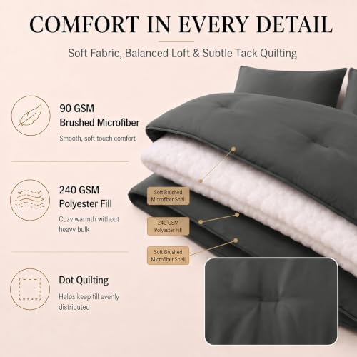 CozyLux Oversized King Comforter Set Dark Grey, 7 Pieces Bed in a Bag