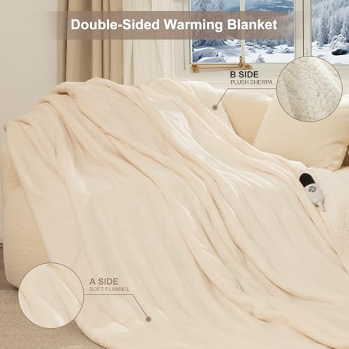 Heated Blanket Full Size Fast Heating Electric Blanket White