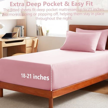 CozyLux Twin XL Sheet Set 4-Piece, 21-Inch Deep Pocket, Soft Brushed Feel