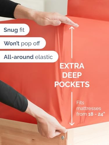 CGK Linens Extra Deep Twin Fitted Sheet - Fitted Sheet Only - Coral