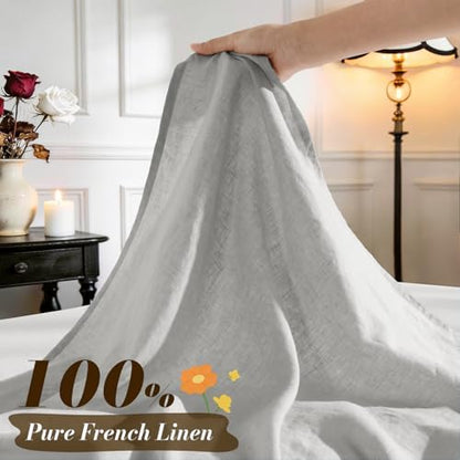 SONORO KATE 100% French Linen Cal King Size Sheets Set,Natural Flax Bedding