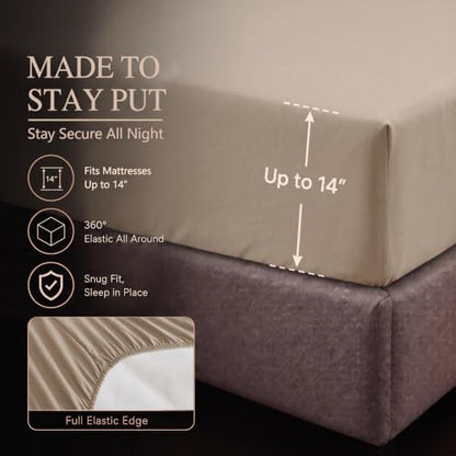CozyLux Queen Comforter Set Khaki, 7 Pieces Pintuck Bed in a Bag