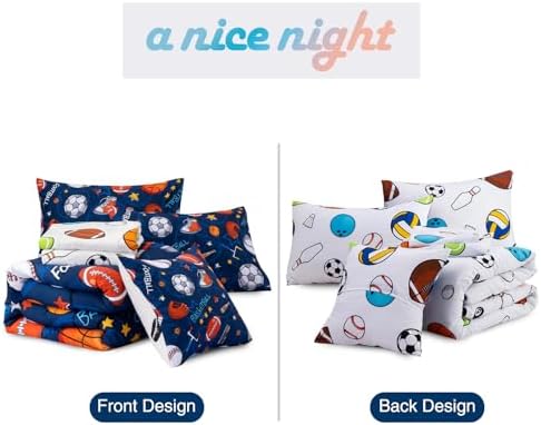 A Nice Night 6Pc Full Basketball Comforter Bedding Set for Kids Teen,Navy