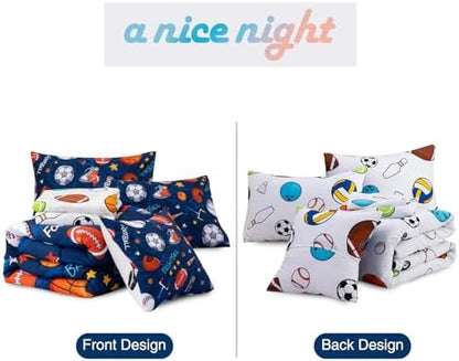 A Nice Night 6Pc Full Basketball Comforter Bedding Set for Kids Teen,Navy