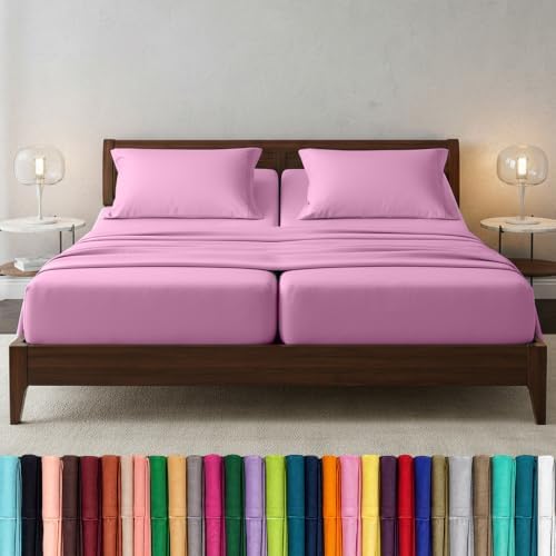 Elegant Comfort Luxury 1500 Premium Hotel Quality Microfiber 5-Piece Sheet Set - Wrinkle Resistant, All Around Elastic Fitted Sheet, Deep Pocket up to 16", Split King, Light Pink