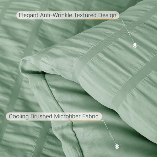 MUXHOMO 5 Pieces Twin XL Comforter Set, Seersucker Bed in a Bag Twin XL Size, All Season Luxury Bedding Set with Comforter, Flat Sheet, Fitted Sheet, Pillowcase & Sham, Sage Green