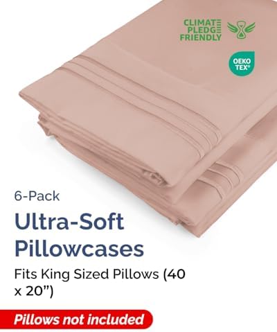 King Pillow Cases Set of 6 - Ultra Soft Cozy Pillowcase Covers - Mauve