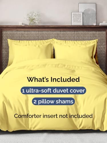 Duvet Cover Queen Size - Soft 3 Piece with Zipper Closure - Yellow