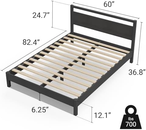 LIFEMENT Signature Wood Platform Bed Frame with Headboard, Essential, Noise Free, Under Bed Storage, No Box Spring Needed, Easy Assembly (Black, Queen (U.S. Standard))