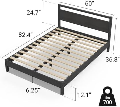 LIFEMENT Signature Wood Platform Bed Frame with Headboard, Essential, Noise Free, Under Bed Storage, No Box Spring Needed, Easy Assembly (Black, Queen (U.S. Standard))