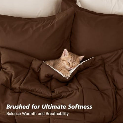 Oversized Queen Comforter Set, Brown Bed in a Bag, Bedding Set with sheets