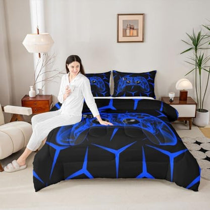 Feelyou Gamer Bedding Set Gamepad Comforter Set for Kids Boys Girls Teens Room Decor Gaming Gifts Comforter King Size Game Controller Blue Duvet Set 3Pcs
