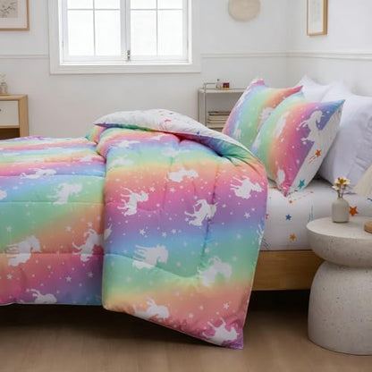 A Nice Night 5pc Rainbow Full Comforter Set Glow in The Dark Kids Bedding