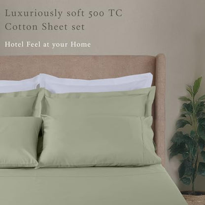 Threadmill 500TC Cotton Full Sheet Set, Sateen, Solid, Sage Green, 4-Piece