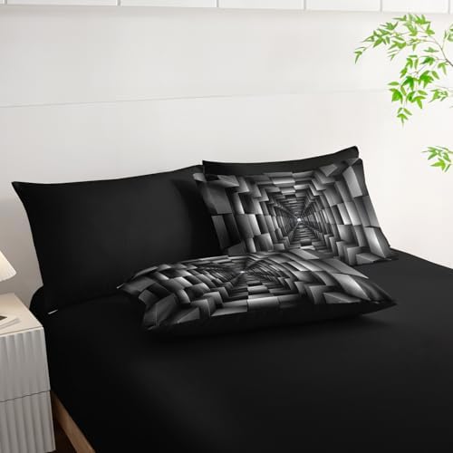 7 Piece Black and White Checkered Comforter Set Queen，Geometric Bedding Set Boys，Geometric Bedroom Decor，(1 Comforter, 1 Flat Sheet, 1 Fitted Sheet, 2 Pillowcase and 2 Pillow Sham)
