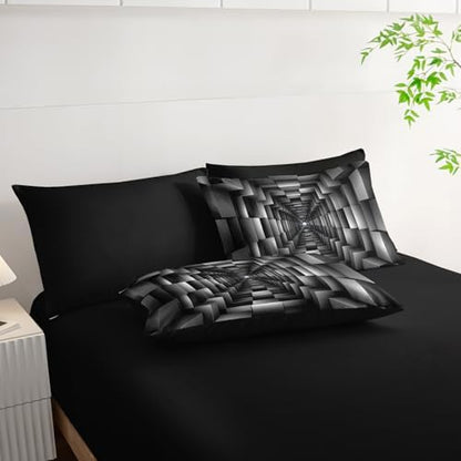 7 Piece Black and White Checkered Comforter Set King，Geometric Bedding Set Boys，Geometric Bedroom Decor，(1 Comforter, 1 Flat Sheet, 1 Fitted Sheet, 2 Pillowcase and 2 Pillow Sham)