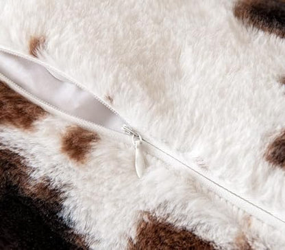 TOMWISH Pack of 2 Cowhide Faux Fur Soft Fluffy Plush Pillow Covers 18x18