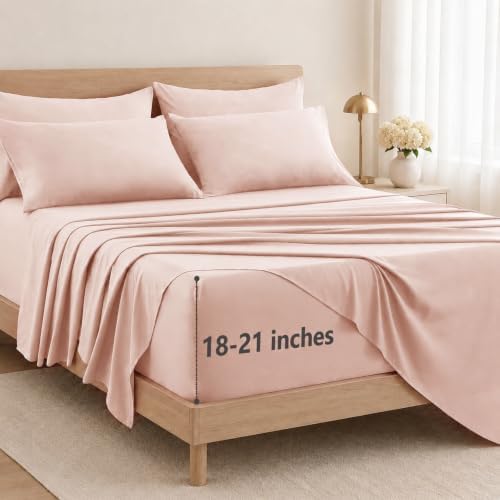 CozyLux King Size Sheets Set 6-Piece, 21-Inch Deep Pocket, Soft Feel