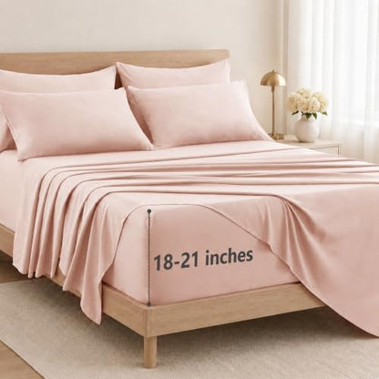 CozyLux Cal King Sheet Set 6-Piece, 21-Inch Deep Pocket, Soft Brushed Feel