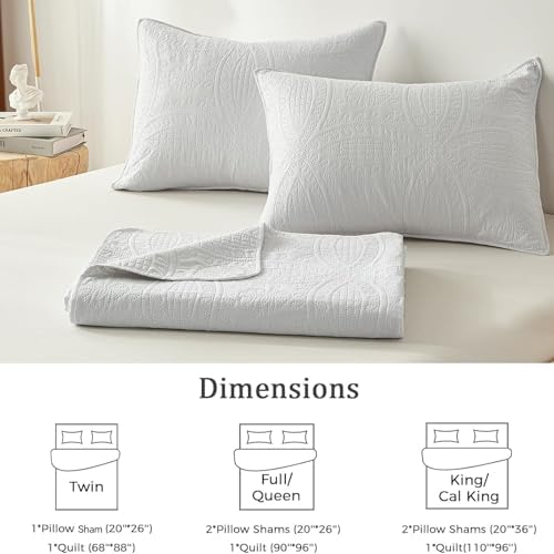 akkialla King Quilt Bedding Set,White Ultrasonic King/Cal King Quilt Set,Lightweight Soft Bedspread Coverlet,Modern Style Coin Pattern Bed Cover for All Seasons,3 Piece(1 Quilt,2 Pillow Shams)
