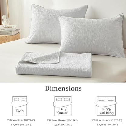 akkialla Twin Quilt Bedding Set,White Ultrasonic Quilt Set,Lightweight Soft Bedspread Coverlet,Modern Style Coin Pattern Bed Cover for All Seasons,2 Piece(1 Quilt,1 Pillow Sham)