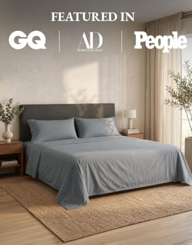 LANE LINEN California King Sheet Set 100% Organic Cotton Cooling - Charcoal