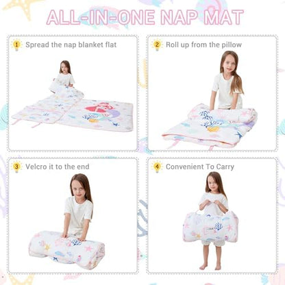 Lasoftan Toddler Nap Mat with Pillow and Blanket, Extra Large Rolled Napping Mats,Slumber Bags for Boys Girls,Kids Sleeping Bag for Daycare, Preschool Travel Camping