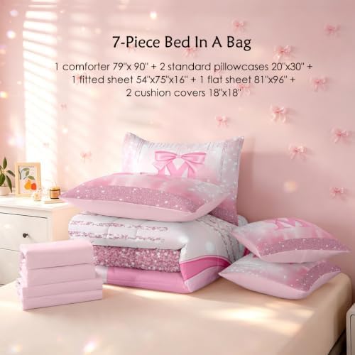 Feelyou Boys Girls Pink Bowknot Bed in A Bag Full Size