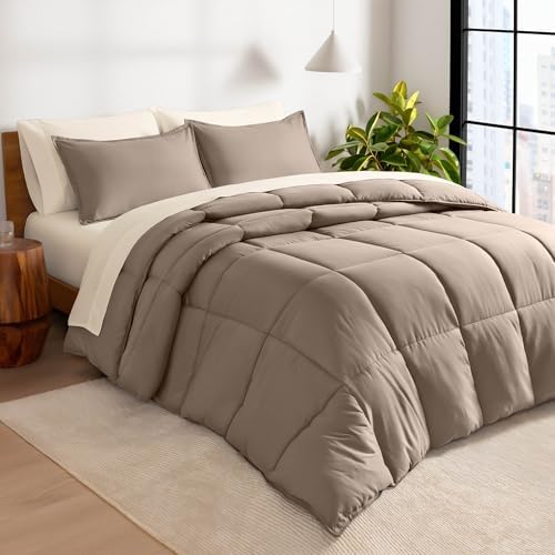 Bare Home Bed-in-A-Bag 7 Piece Set (King, Taupe/Sand)