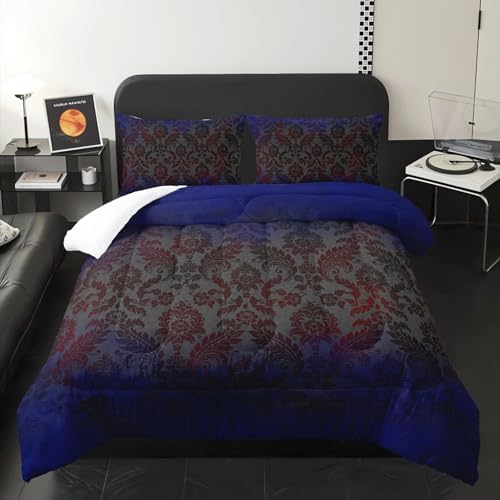 Paisley Floral Comforter Queen Size,Gothic Kids Comforter Set,3Pcs Bedding Set Printed Comforter with 2 Pillowcases,Down Alternative,Soft and Lightweight,for All Seasons