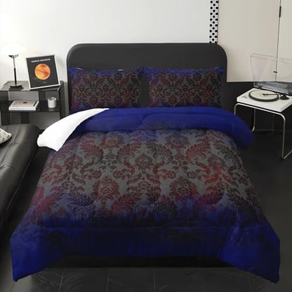 Paisley Floral Comforter Queen Size,Gothic Kids Comforter Set,3Pcs Bedding Set Printed Comforter with 2 Pillowcases,Down Alternative,Soft and Lightweight,for All Seasons