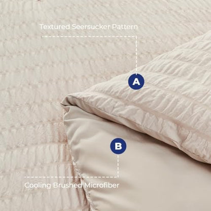 HYMOKEGE Beige Twin XL Comforter Set Seersucker 5 Pieces, All Season Luxury Bed in a Bag for Bedroom, Bedding Set with Comforter, Sheets, Pillowcase & Sham