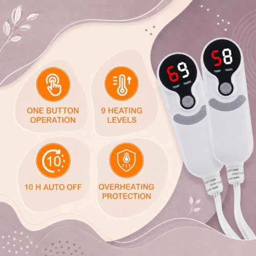 Electric Heated Blanket Queen Size 84"×90" Dual Control, 9 Heating Settings & 1-10Hs Auto Off, Overheat Protect, Double-Sided Sherpa, for Couch & Bed, Machine Washable Gifts for Women- Light Purple