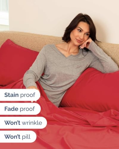 Extra Deep Flex Top Split Head King Sheet Set - 6pc Cooling Sheets - Red