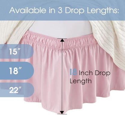 FreshCulture Queen Bed Skirt, Elastic Wrap Around Bed Skirt Queen Size, Bed Skirts for Adjustable Bed, Easy Fit with 18 Inch Drop Length, Hotel Quality Dust Ruffle for Queen Bed (Dusty Pink)