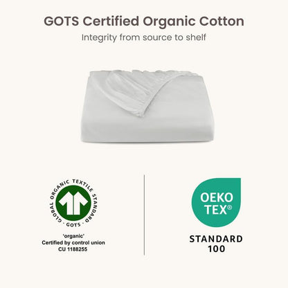 Bioweaves 100% Organic Cotton 1 Twin Fitted Sheet Only | 300 Thread Count Sateen Weave GOTS Certified with Deep Pocket - Silver