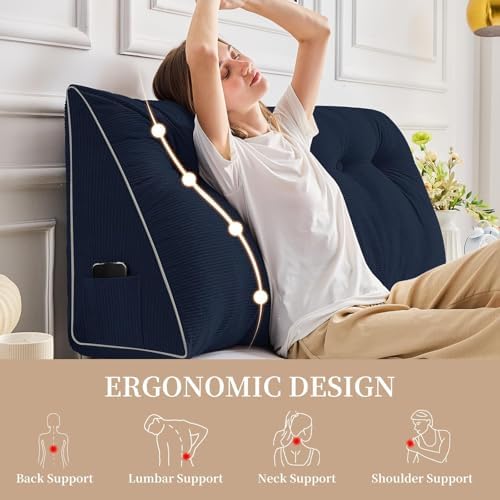 Sasttie Headboard Pillow King, Wedge Pillow Headboard, Navy