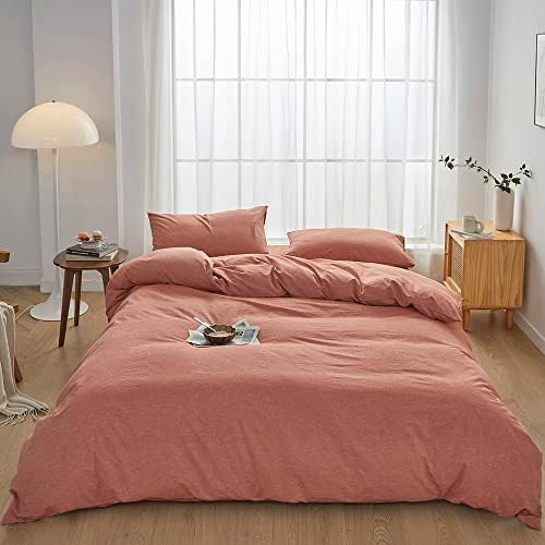 FACE TWO FACE Bedding Duvet Cover Set100% Washed Cotton Duvet Cover Linen Like Textured Breathable Durable Soft Comfy (King, Caramel)