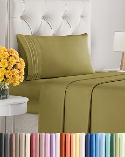Twin XL Size 3 Piece Sheet Set - Ultra Soft & Cooling Sheets - Olive Yellow