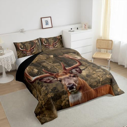 Feelyou Deer Bedding Set Full Size Deer Hunting Comforter Set for Kids Boys Girls Decor Rustic Farmhouse Comforter Tree Branches Duvet Set with 2 Pillowcase 3Pcs Bedding
