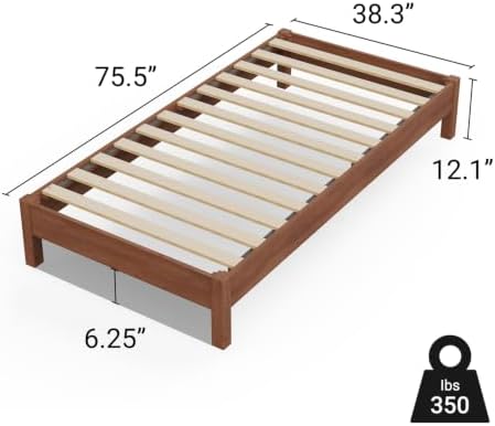 LIFEMENT Twin Bed Frame Signature Wood Platform, Noise Free, Under Bed Storage, No Box Spring Needed, Easy Assembly, Natural Walnut